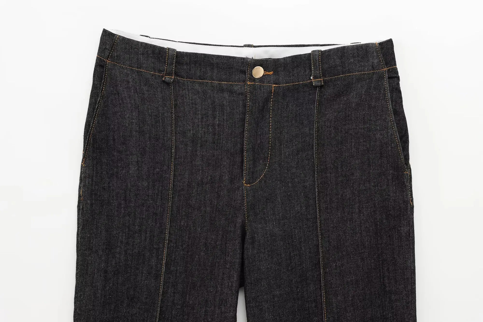 Women Black Denim Pants Set with Fitted Shirt and Patch Pockets Straight Leg Jeans Suit