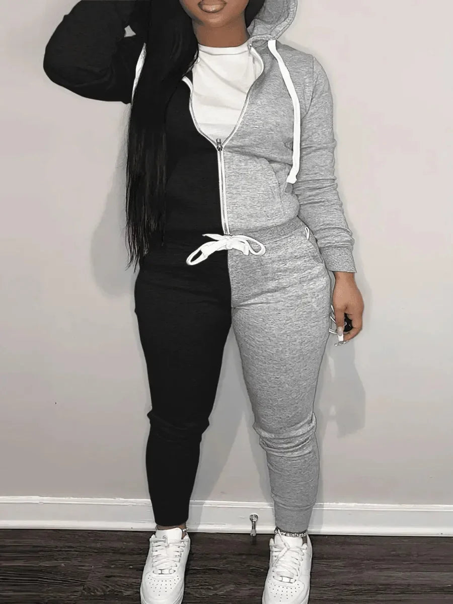 Cotton Hoodie Tracksuit Set with Zipper and Drawstring Pants for Comfortable Autumn Outfits