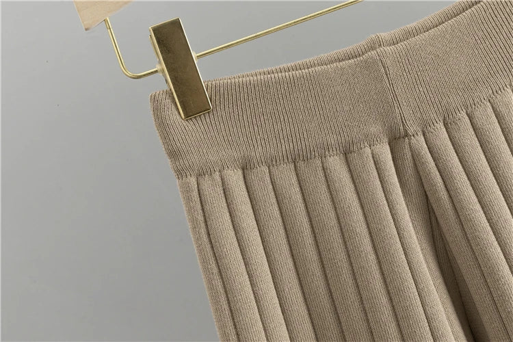 Women's Three Piece Cardigan Set Casual Sweater Outfit with Striped Cardigan Top and Wide Leg Pants