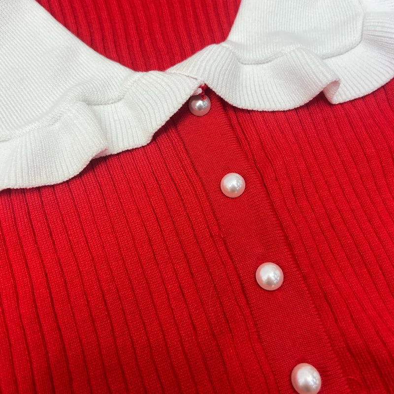 Ribbed Knit Bodycon Dress For Women With Long Ruffles