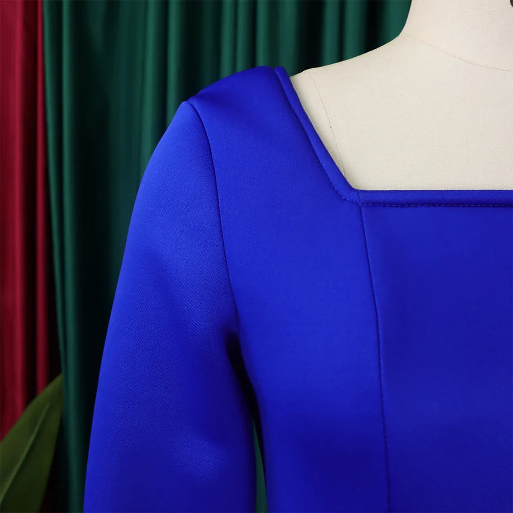 Square Neck Party Dress Women Pleated A Line Mid Calf