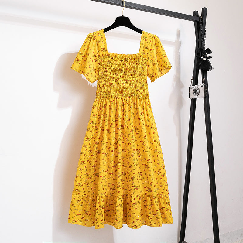 Floral Chiffon Midi Dress Printed For Women Short Sleeve