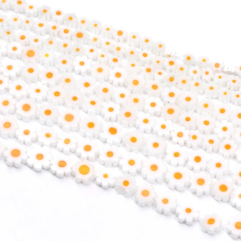 Daisy Flower Lampwork Glass Flat Beads 4-8mm for Jewelry Making and DIY Bracelet Crafts