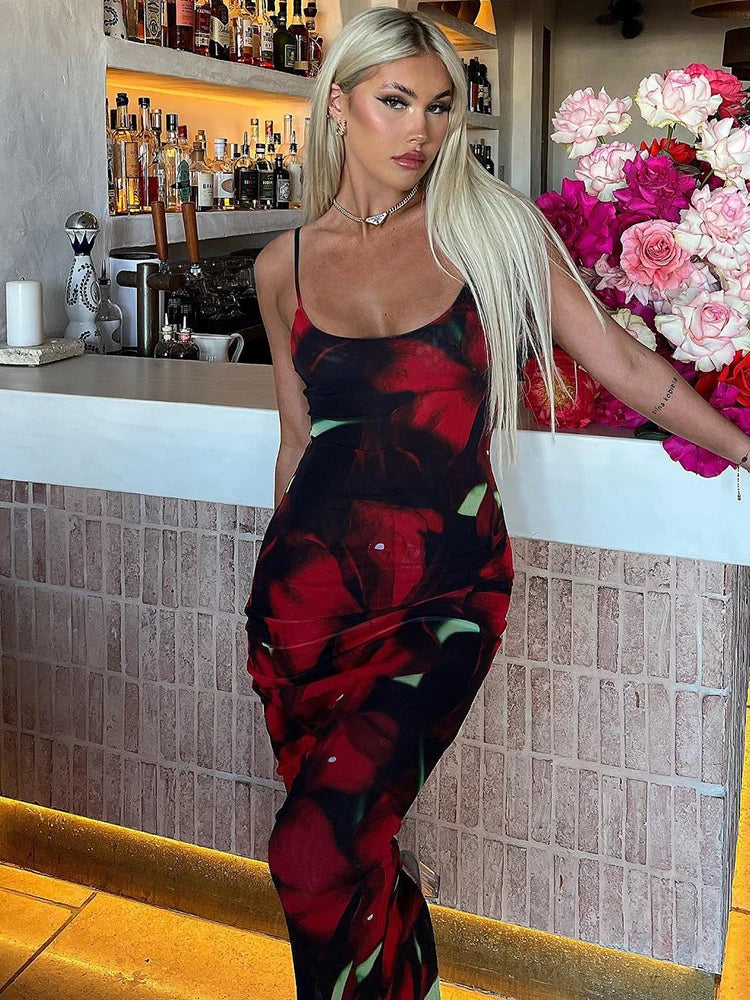Floral Print Sexy Sleeveless Maxi Dress for Party Vacation