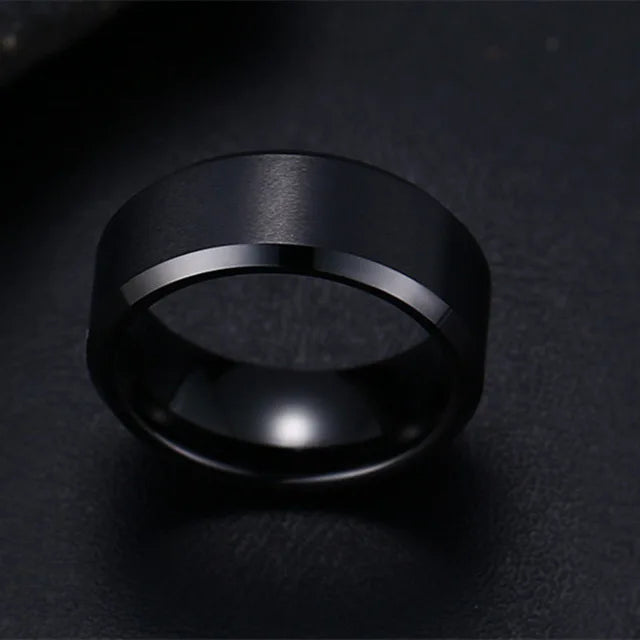 Stainless Steel Black Wedding Engagement Ring for Men and Women Quality Matte Finish Charm Jewelry