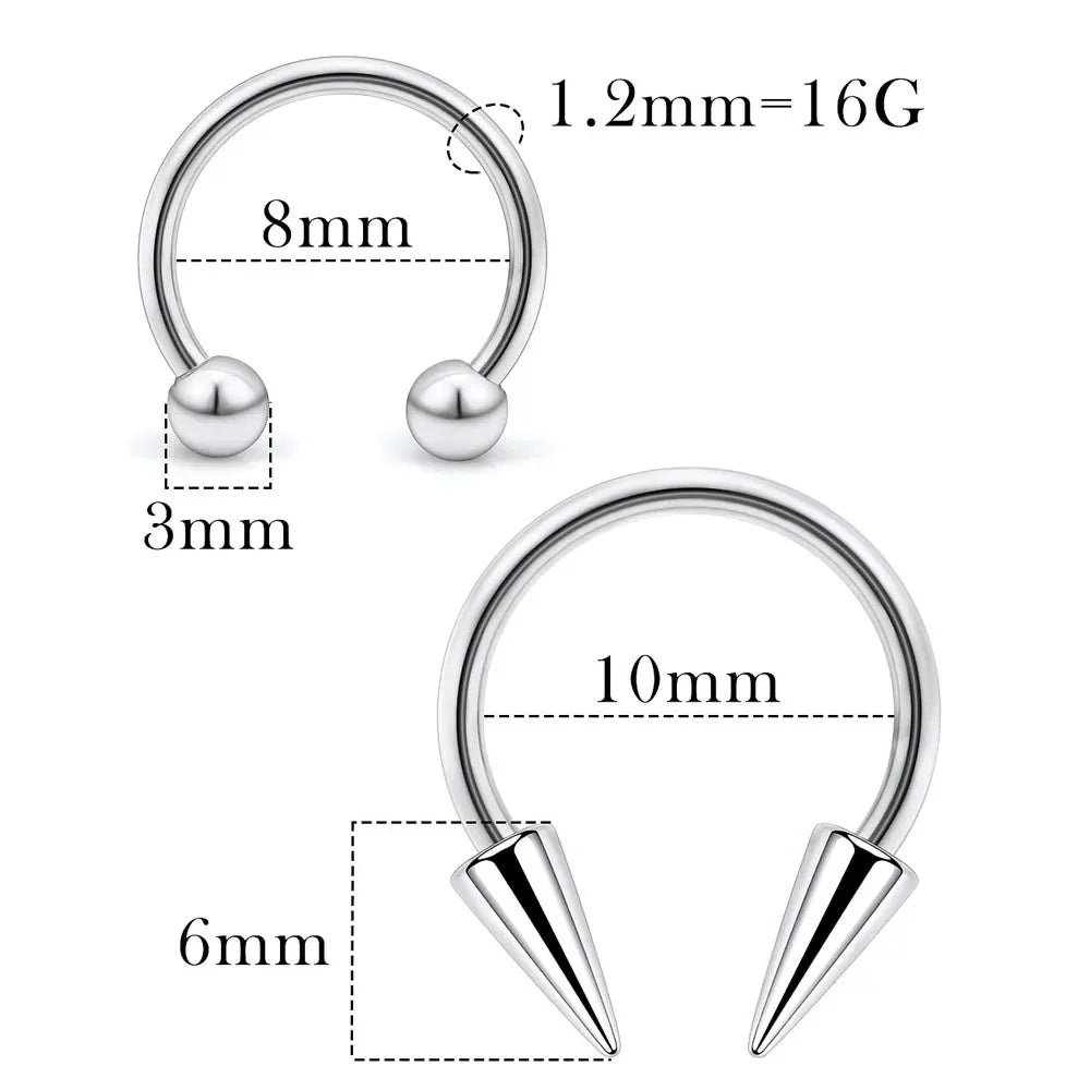 Spike Septum Ring 16G Surgical Steel Piercing Jewelry Vertical Snake Bite Lip Ring for Men and Women 8mm or 10mm
