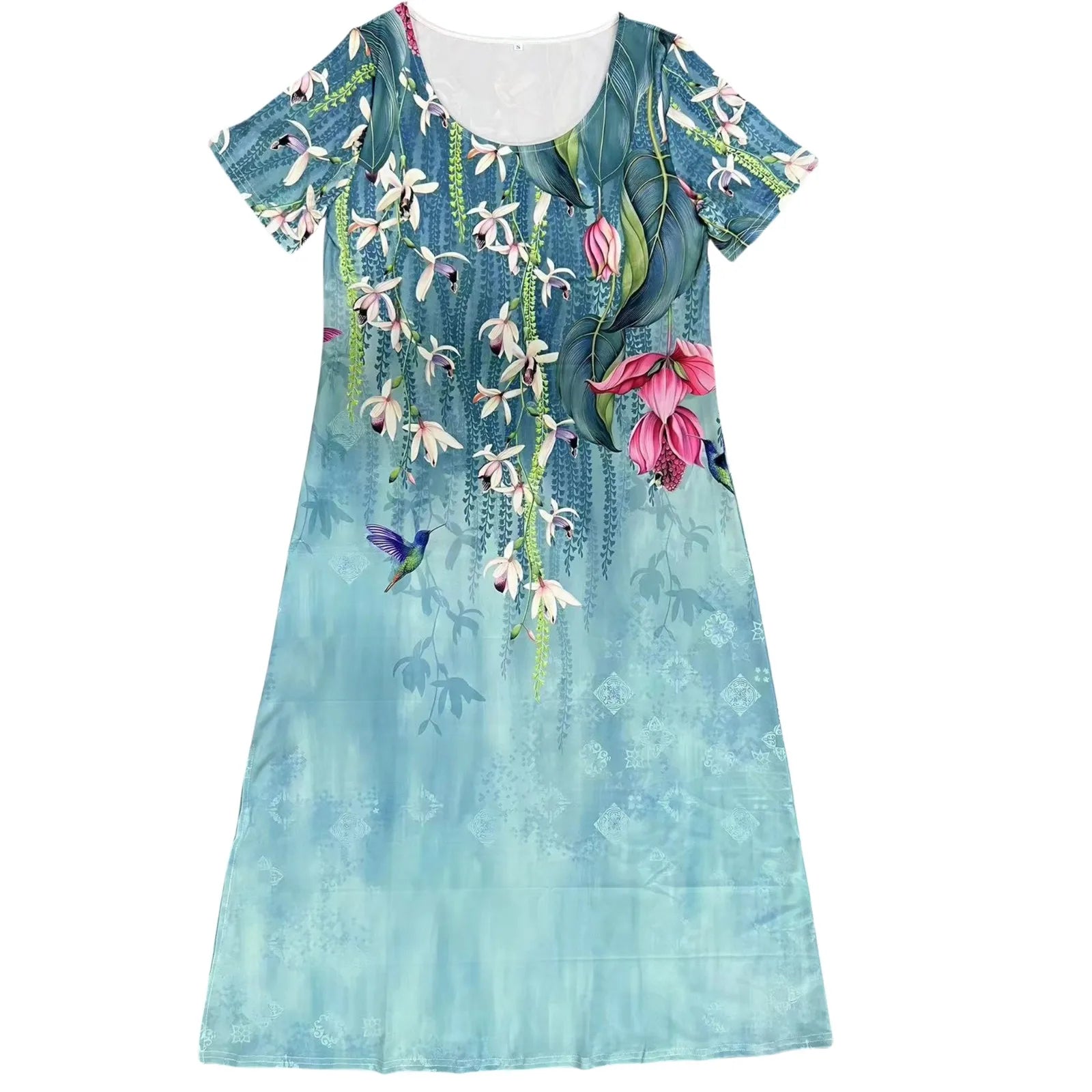 Women Allover Print Dress With Round Neck Short Sleeves