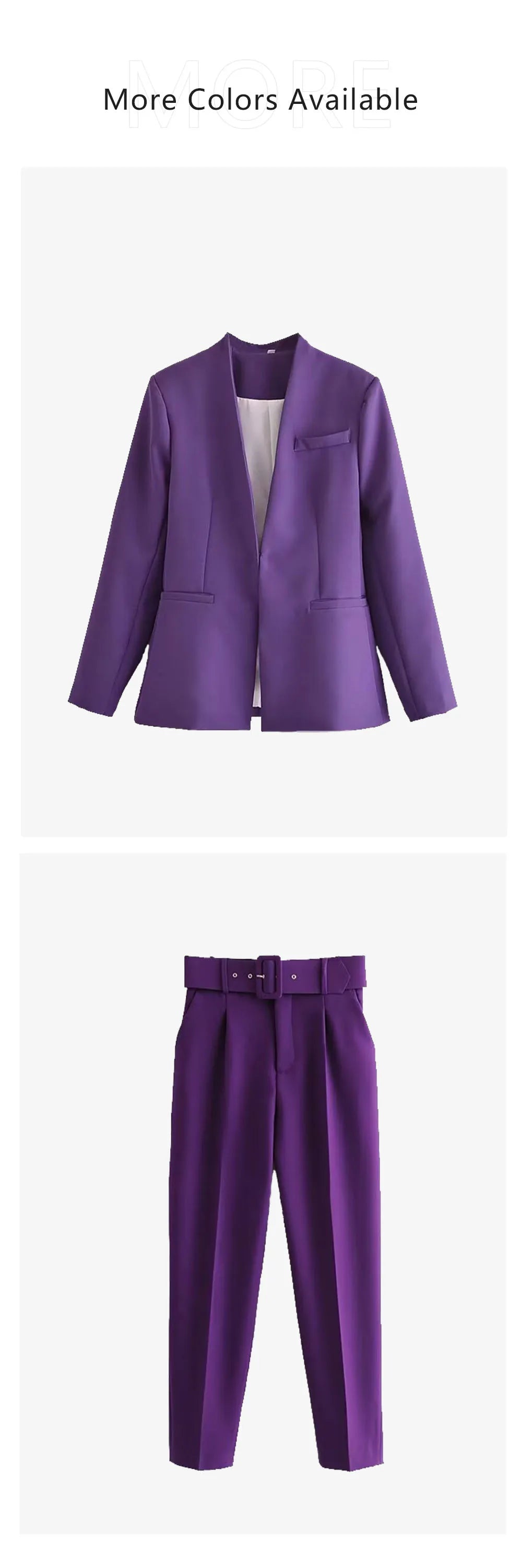 Women's Solid Color Suit Set with Buckle Free Belt Design for Spring and Summer Fashion