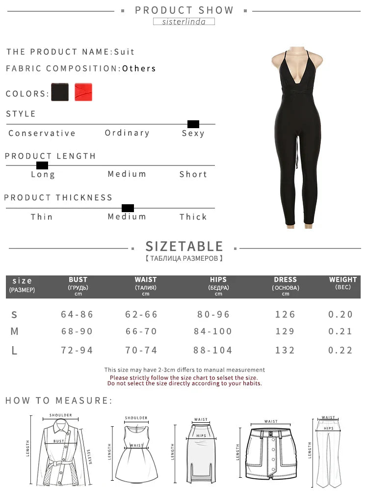 Women's Hanging Neck Low Cut Open Back Sexy Jumpsuit Slim Fit Nightclub Party Outfit