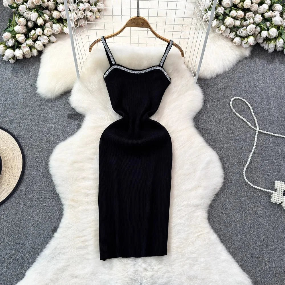 Knit Bodycon Mini Dress With Shimmer Straps For Women