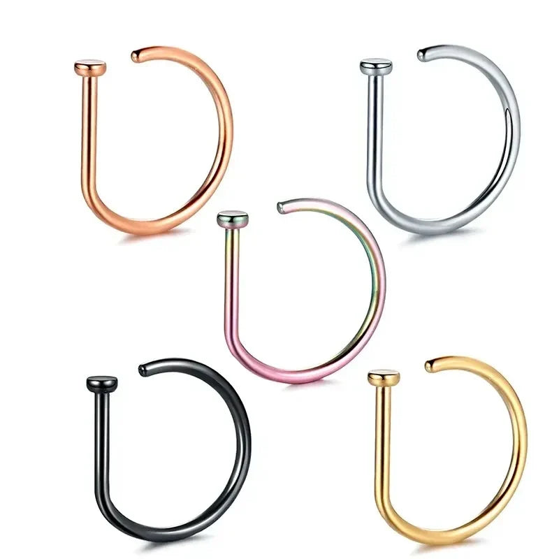 D-Shape Septum Nose Ring Clip On 316L Stainless Steel Fake Piercing Jewelry for Men and Women, 1/3/5 Pieces