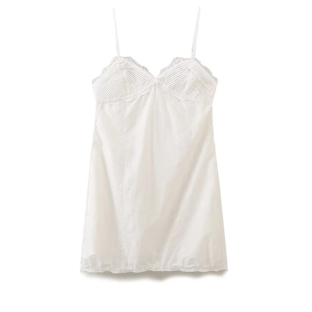 Womens Embroidered Spaghetti Strap Dress Slim Fit Elegance