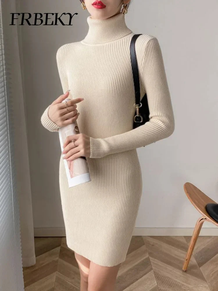 Korean Turtleneck Sweater Dress Bodycon Knit For Office