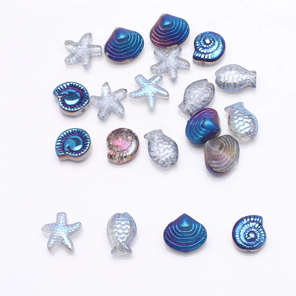 20 Pieces Mixed Shape Crystal Glass Beads for DIY Jewelry Making Including Starfish Snail Shell and Small Fish