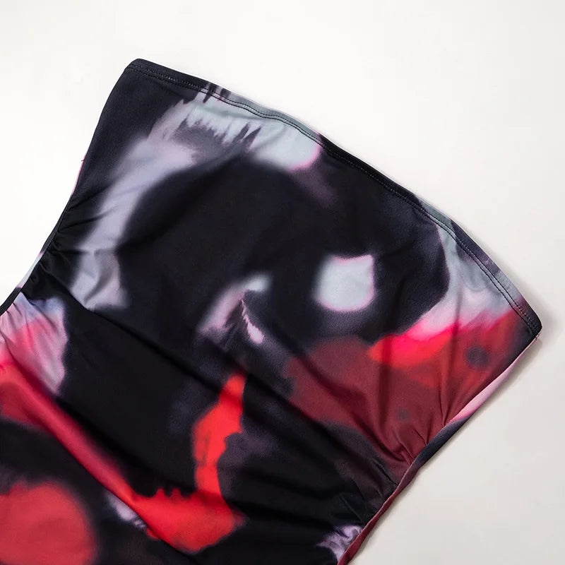 Tie Dye Strapless Backless Bodycon Mini Dress for Party