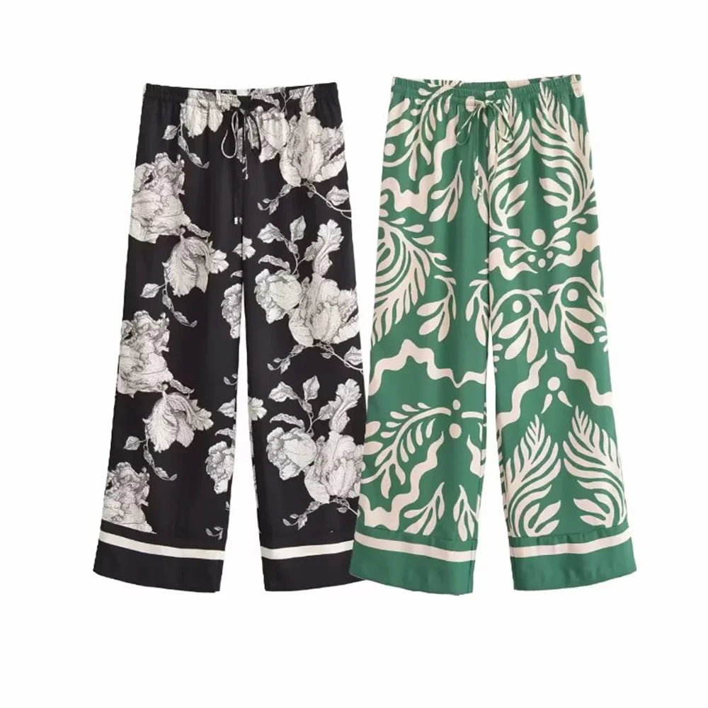 Casual Fashion Printed Collar Long Sleeve Shirt and Drawstring Pants Set for Women