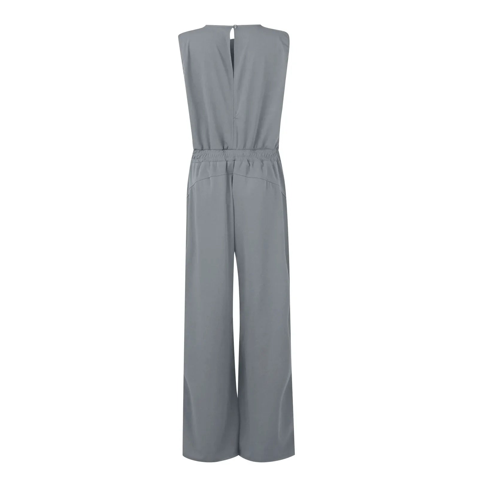 Women's Sleeveless Solid Color Casual Jumpsuit with Drawstring Waist Pockets Straight Leg Thin Commuting Outfit