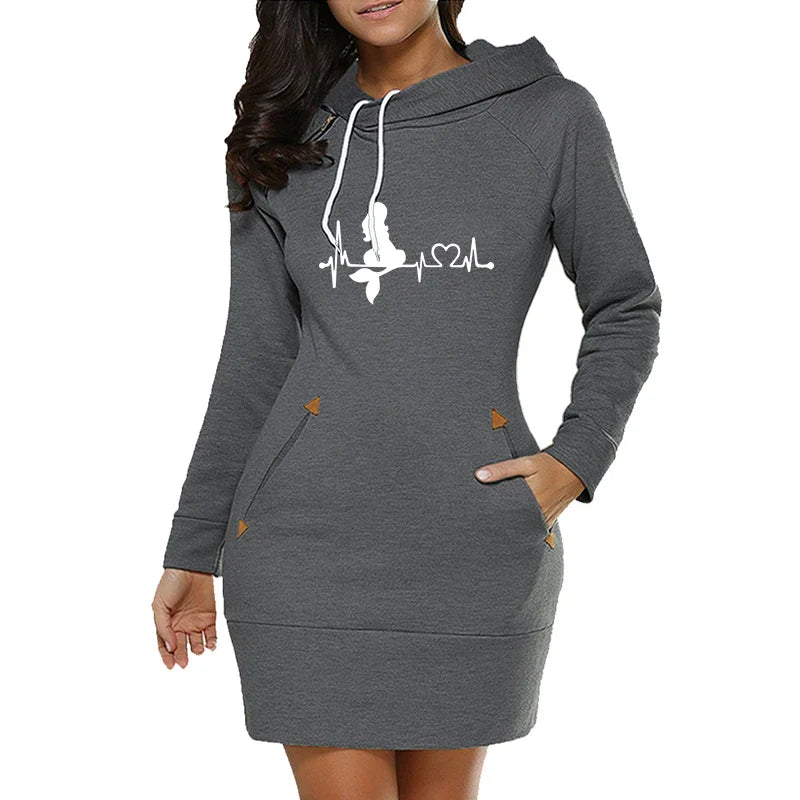 Women's Hooded Fleece Dress With Side Zip Knee Length