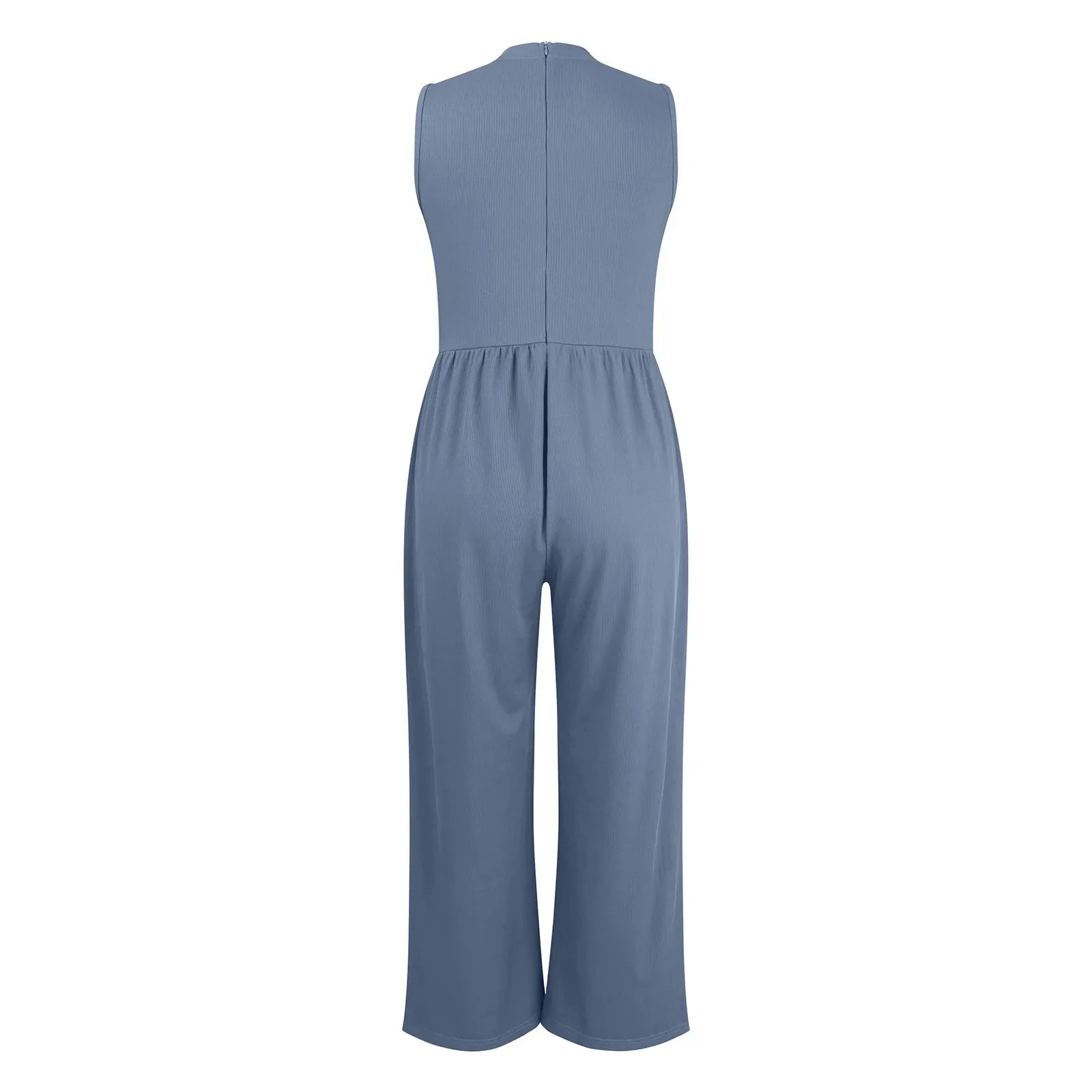 Women Sleeveless High Neck Ribbed Tank Top Jumpsuit Wide Leg Pants Romper with Tummy Control and High Waist Casual Summer Outfit