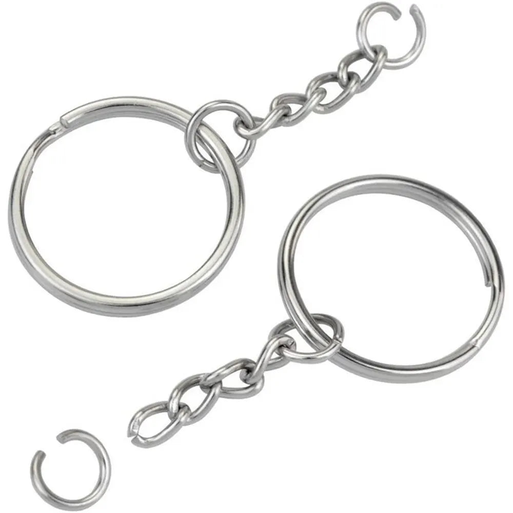 30PCS Silver Metal Split Key Rings with Chain and Open Jump Rings for DIY Jewelry Making