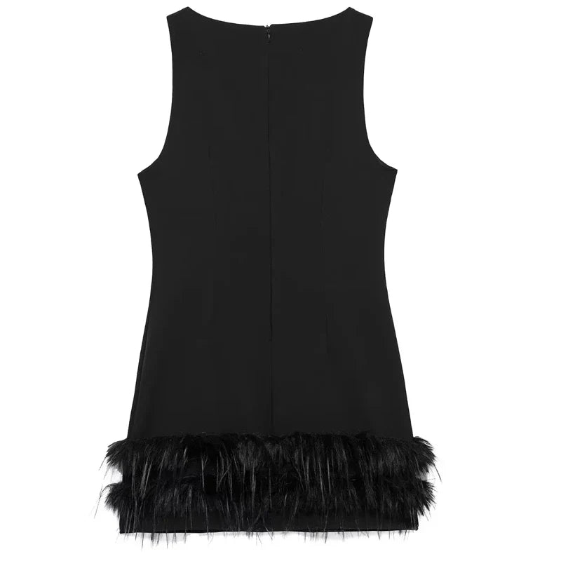 Black Feathered Bodycon Dress For Women Sleeveless Mini