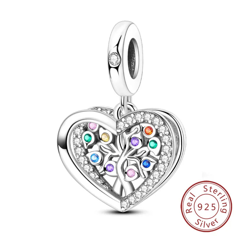 925 Sterling Silver Forever Love Heart Charms Beads for Sister Family Bracelet Jewelry Gifts
