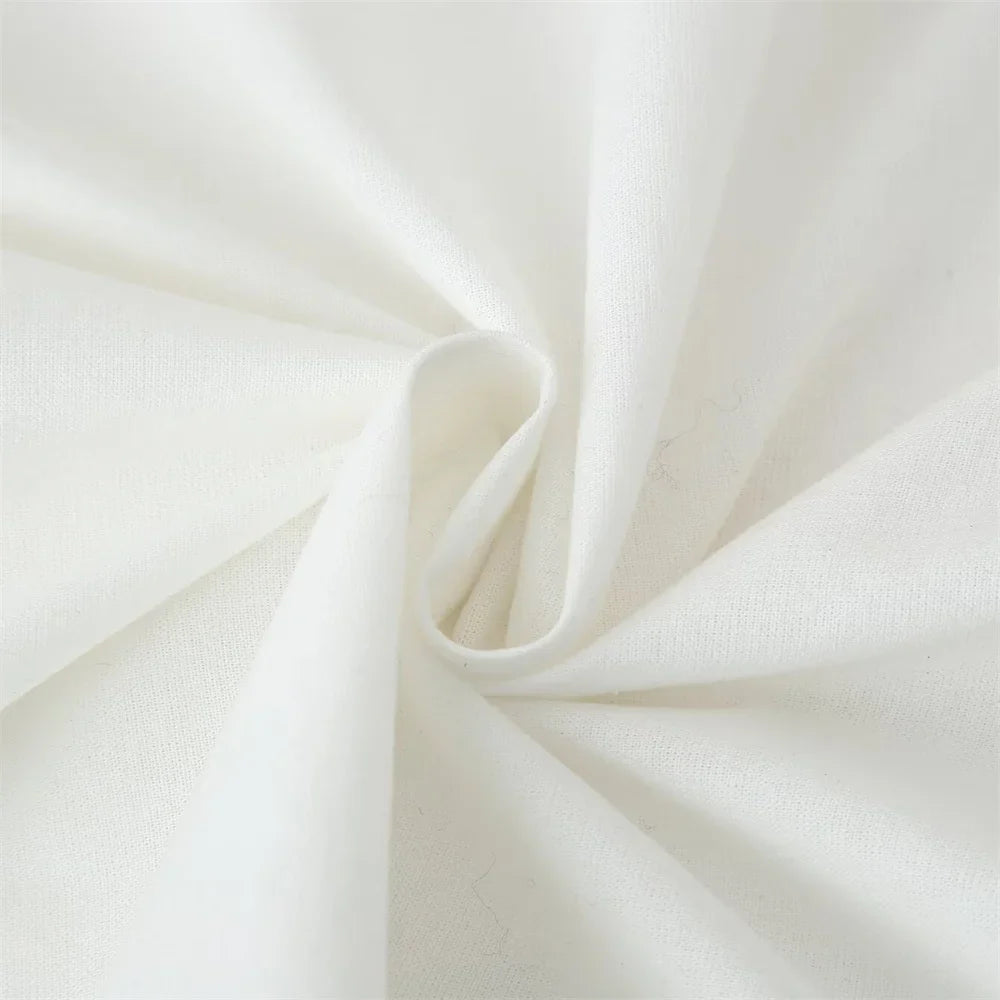 Women White Long Sleeve Blouse and Wide Leg Pants Set with Lace Trim Elegant Design