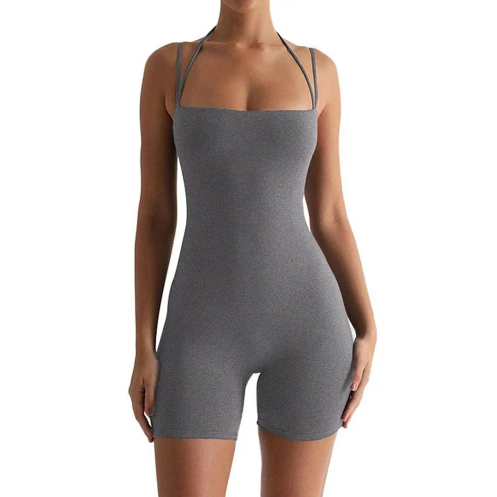 Womens Sexy Bodycon Skinny Yoga Playsuit One Piece Spaghetti Strap Camisole Romper Stretch Fitness Activewear