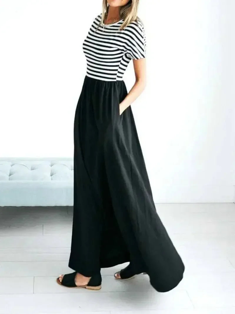 Women's Spring Casual Two Piece Set Top and Striped Bottom