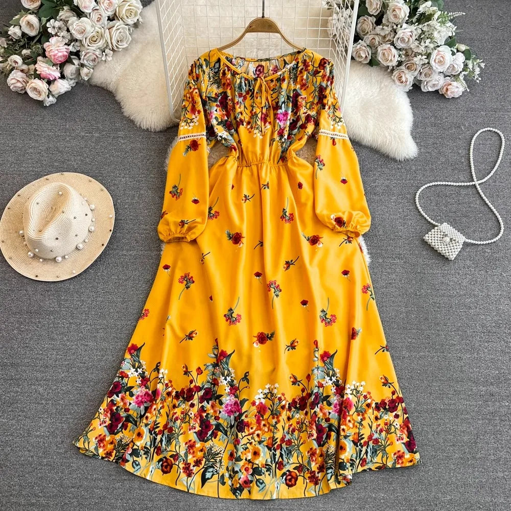 Floral Print Maxi Dress For Women Elegant Swing Tunic