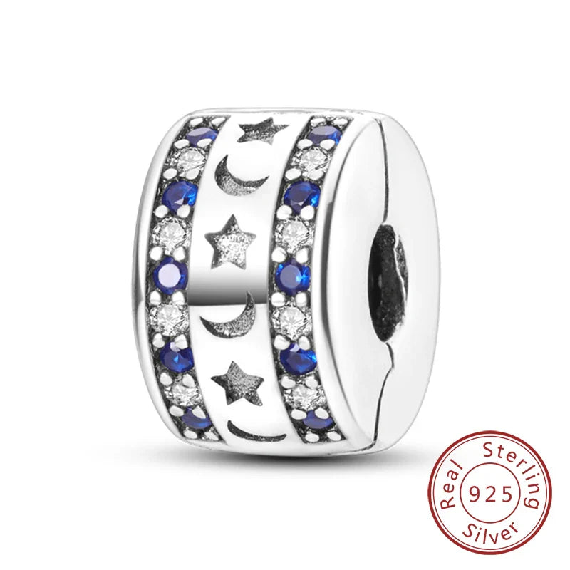 Fit Original 925 Sterling Silver Clip Charms with Zircon and Silicone Spacer Beads for Women DIY Bracelet Gift