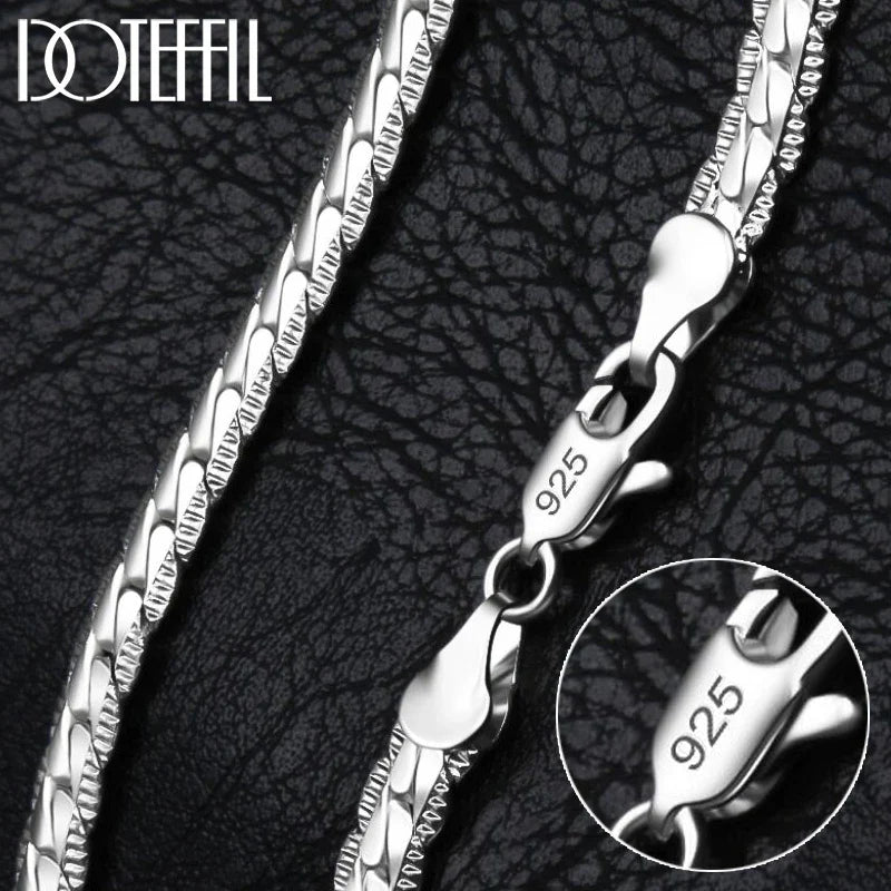 925 Sterling Silver Side Chain Necklace and Bracelet Set for Men and Women Fashion Jewelry