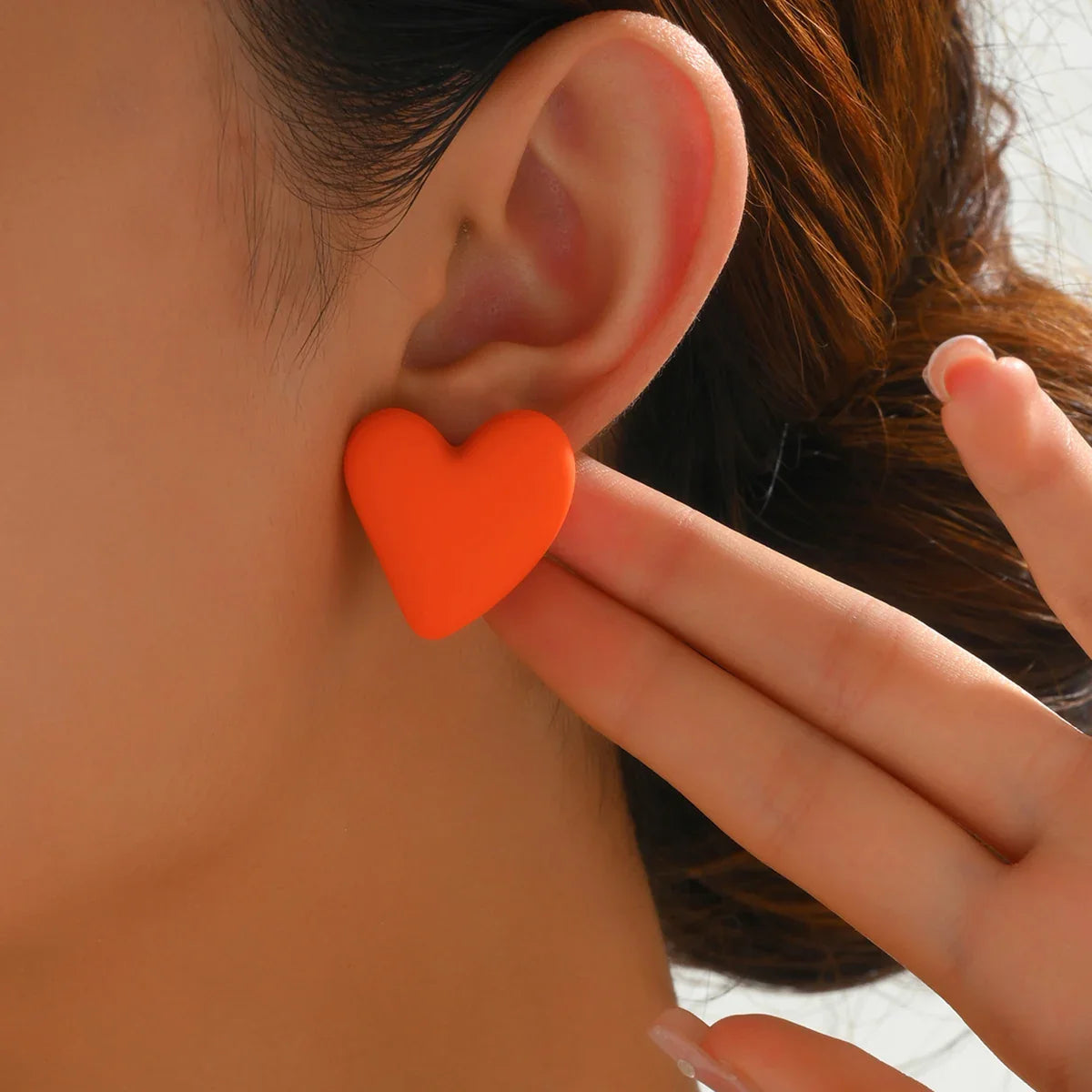 Korean Fashion Candy Color Acrylic Heart Earrings Geometric Love Design All-Match Ear Studs