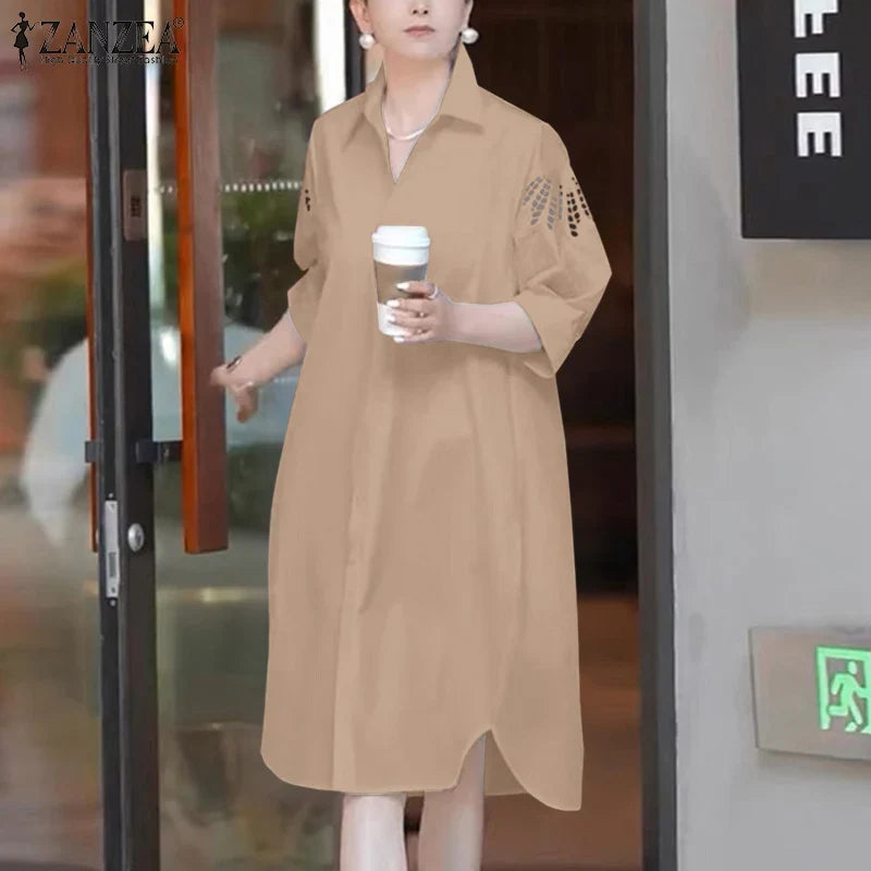 Lace Patchwork Knee Length Sundress For Women Loose