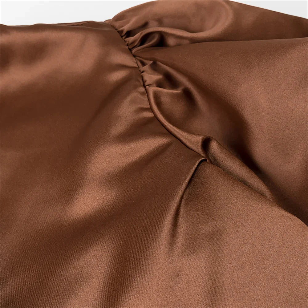 Women's Casual Bubble Sleeve Shirt with Round Neck and Button Detail Lightweight Summer Top