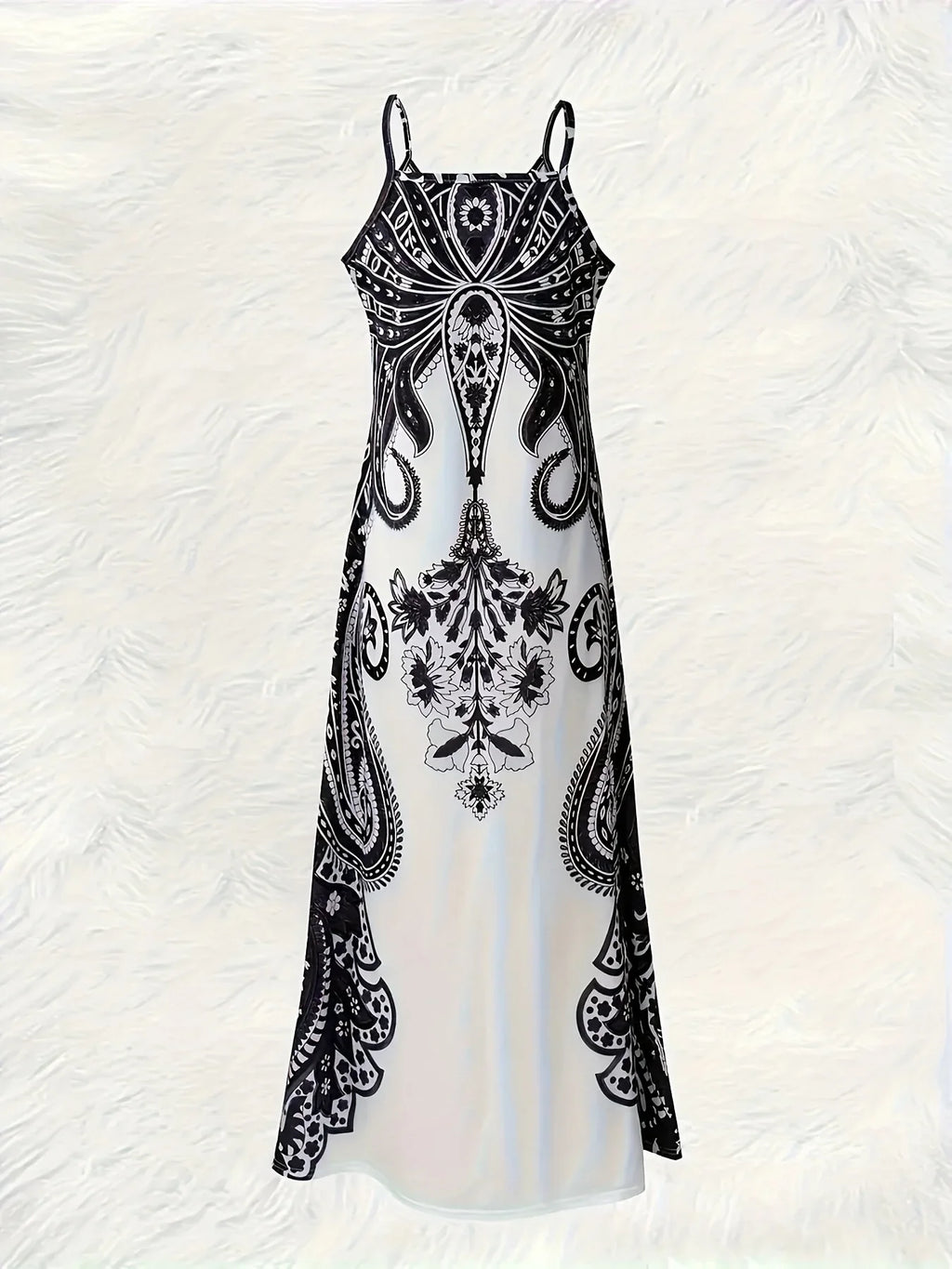 Boho Floral Print Dress With Suspender Straps V Neck