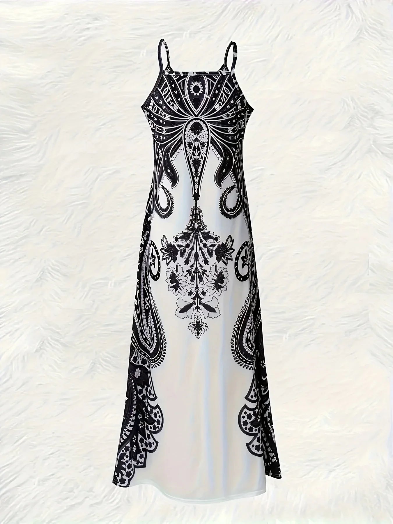 Boho Floral Print Dress With Suspender Straps V Neck