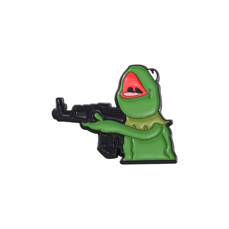 Frog And Gun Enamel Pin Cute Animal Brooch Custom Design Lapel Badge Jewelry Gift for Friends