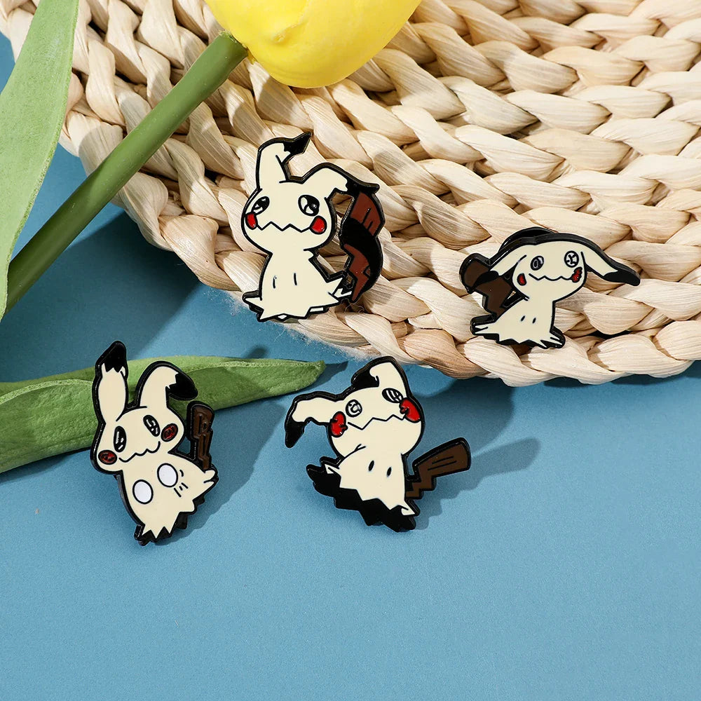 Cartoon Animal Enamel Pin Brooch Set 4 Pcs Fun Mimikyu Jewelry for Backpack Wallet and Clothes Accessories