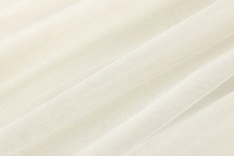 White Lace Mesh Dress With Lantern Sleeves For Women