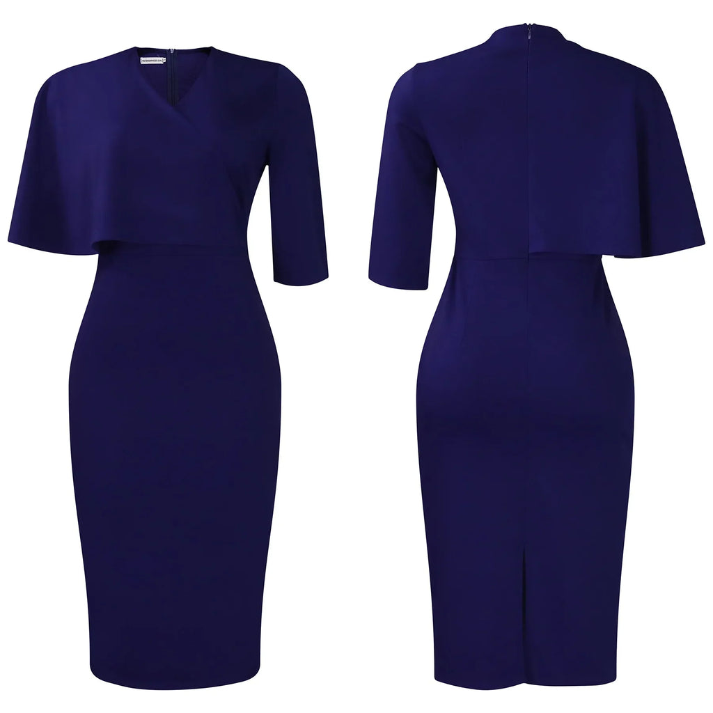 Women's Office Dress V Neck Solid Midi Formal Workwear