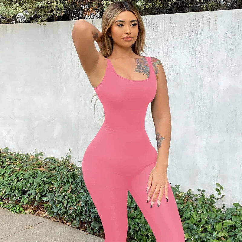 Sleeveless Hollow Out Solid Bodycon Jumpsuit Women Summer Fashion Streetwear Romper Sportswear