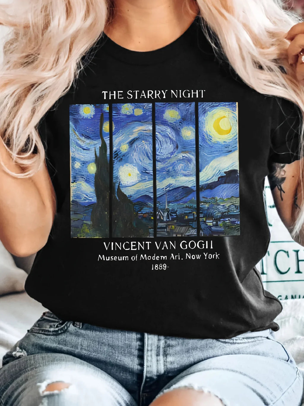 Van Gogh Starry Night Inspired Women's Casual T-Shirt - Short Sleeve Summer Crew Neck Top