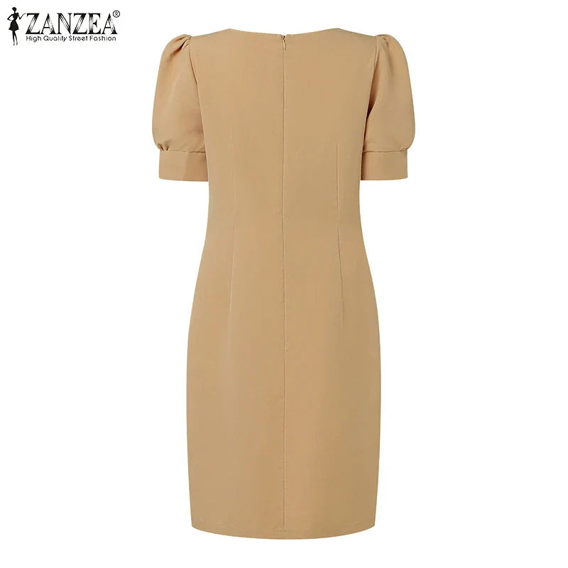 Puff Sleeve Square Collar Sheath Dress For Women Summer