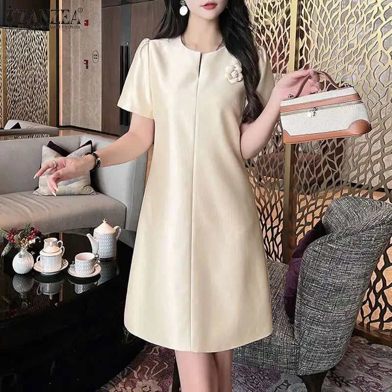 Summer Party Dress Women Short Sleeve Knee Length Sundress