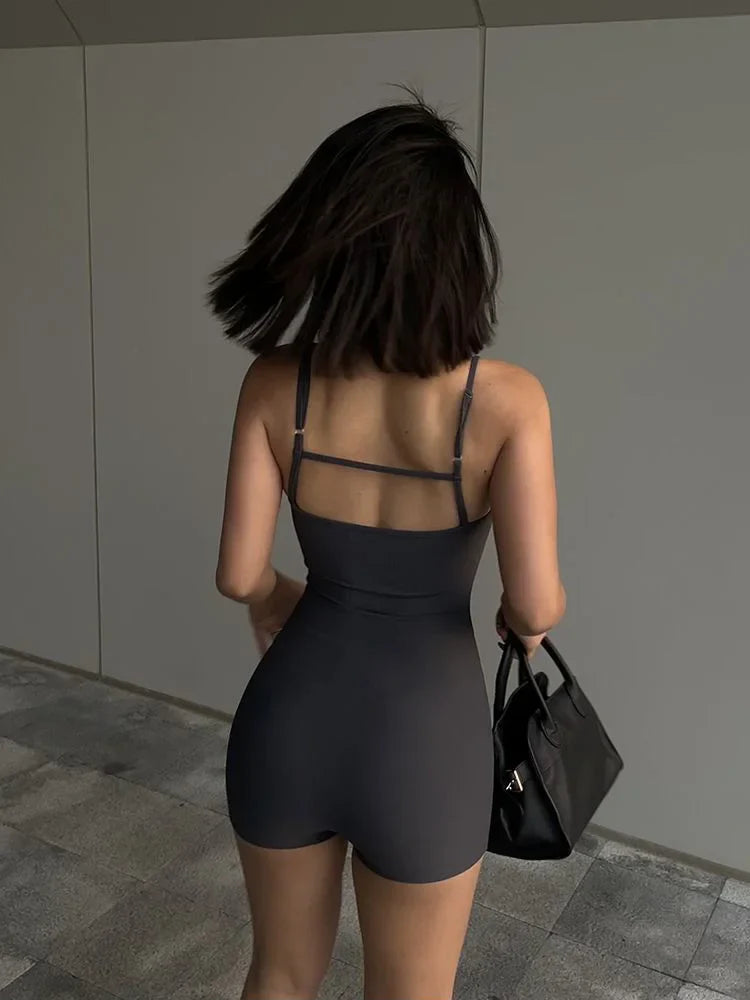 Sexy Solid Black Backless Tank Bodysuit Sleeveless Slim Fit Camisole Jumpsuit Bodycon Romper Summer Fashion