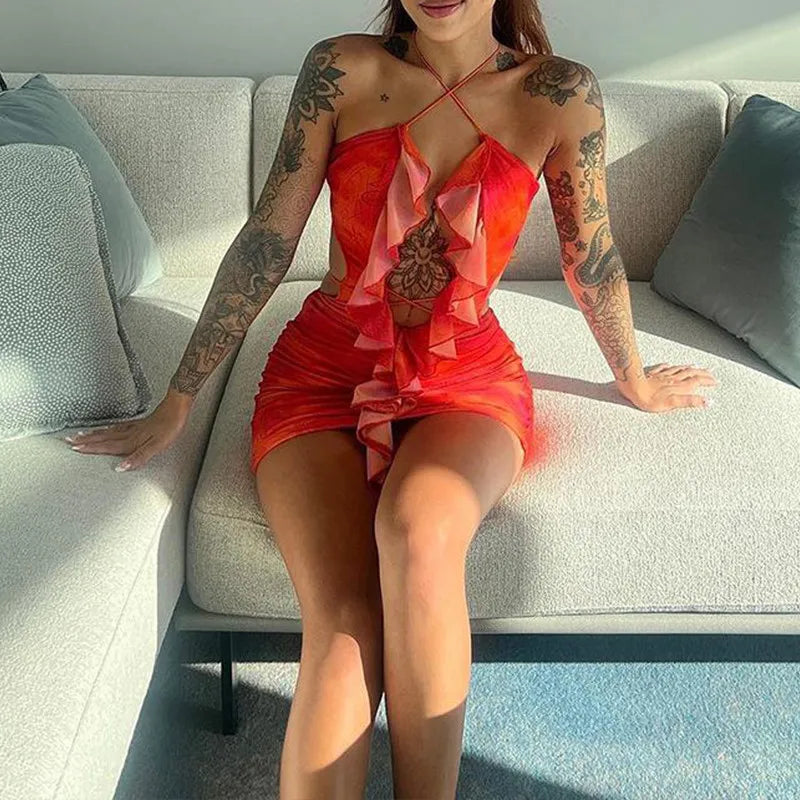 Backless Bodycon Dress Mini Sleeveless Black Hollow Out