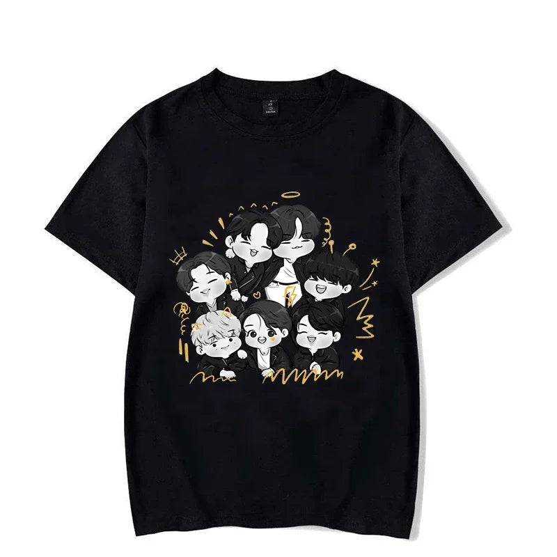 Kpop Cartoon Printed T-Shirts for Women Casual Summer Short Sleeve Round Neck Tee