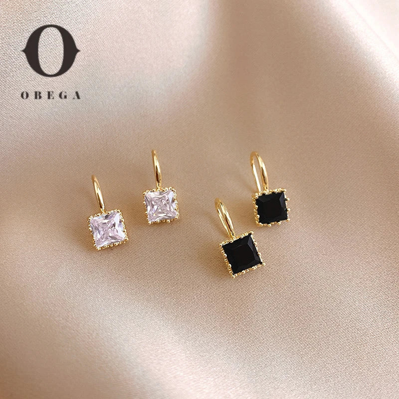 Gold Plated Square Crystal Stone Earrings for Women with Clear and Black Crystals
