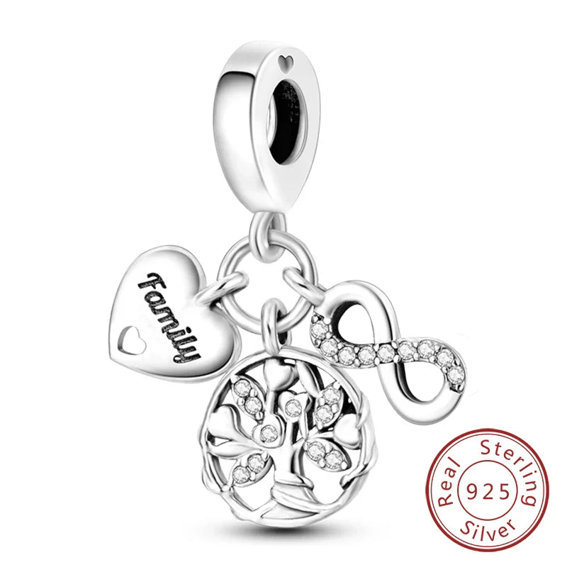 925 Sterling Silver Forever Love Heart Charms Beads for Sister Family Bracelet Jewelry Gifts